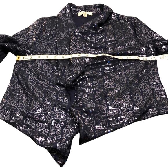 Ya LosAngeles Navy Blue Sequin Cropped Jacket Woman Size Medium Open Front - Picture 7 of 8